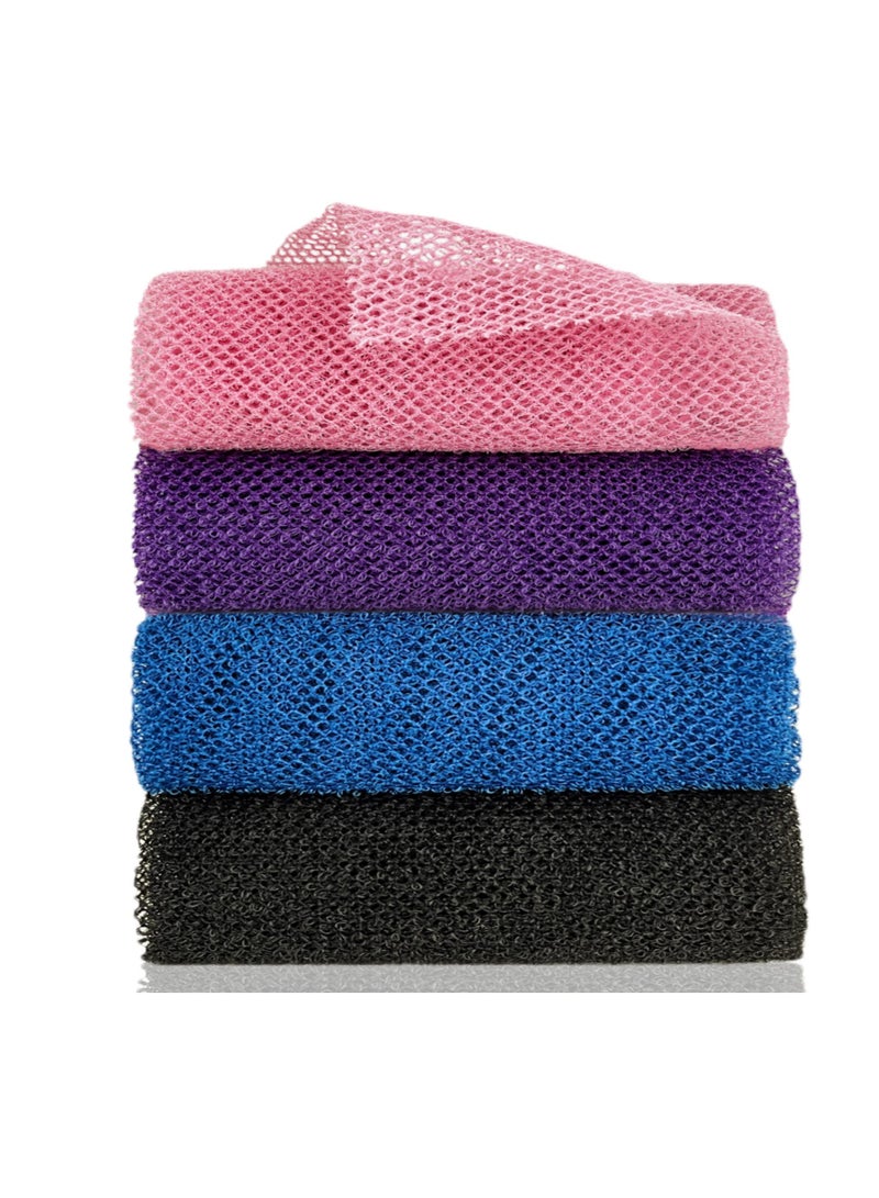 African Exfoliating Net, 4 Pieces African Net Sponge, Nylon African Bathing Sponge Net, African Net Long Net Bath Sponge Shower Body Scrubber Back Scrubber Skin Smoother(Black,Blue,Pink,Purple) - Image 1